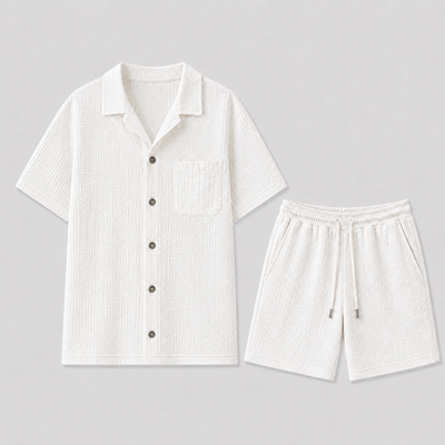 Completo uomo in misto lino con camicia e bermuda