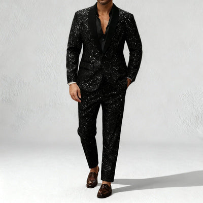 Completo uomo due pezzi con paillettes e revers a lancia