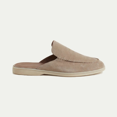Mules uomo in camoscio slip-on con cuciture moc-toe