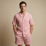 Completo Estivo Uomo a Righe Verticali con Camicia e Pantaloncini