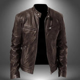 Giacca Uomo Stile Biker Effetto Pelle con Collo Alto e Zip