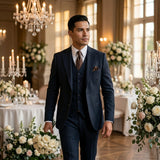 Abito Elegante Uomo Tre Pezzi con Gilet e Tessuto Testurizzato