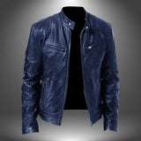 Giacca Uomo Stile Biker Effetto Pelle con Collo Alto e Zip