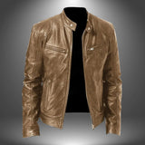 Giacca Uomo Stile Biker Effetto Pelle con Collo Alto e Zip