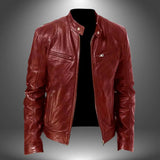 Giacca Uomo Stile Biker Effetto Pelle con Collo Alto e Zip