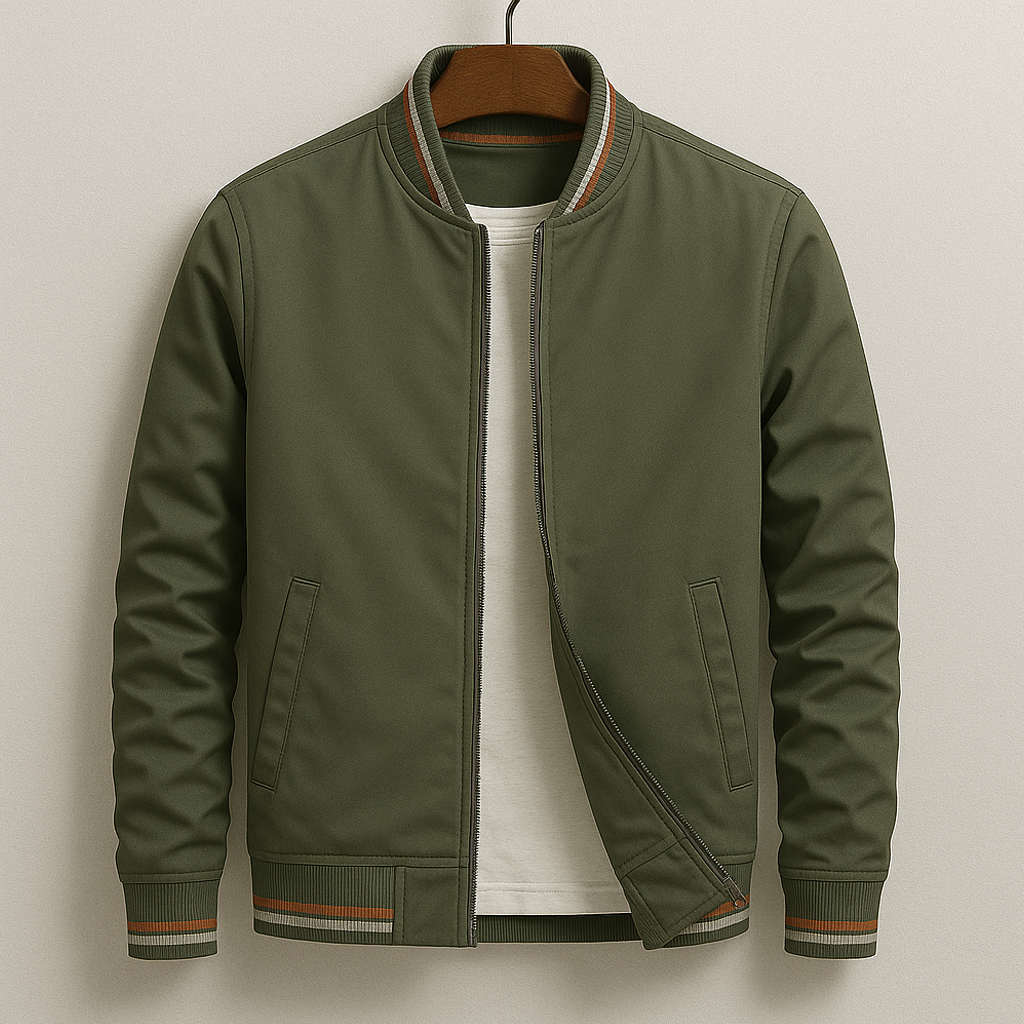 Giacca Bomber Uomo con Zip e Finiture a Righe