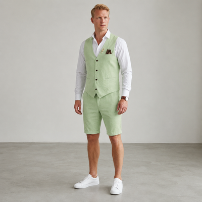 Completo Estivo Elegante Uomo con Gilet e Pantaloncini Coordinati