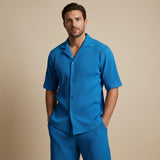 Completo Estivo Uomo a Righe Verticali con Camicia e Pantaloncini