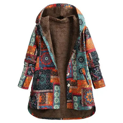 Evaan | Casaco boho patchwork de senhora com capuz e enchimento quente