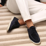 Mocassini uomo stringati effetto camoscio con punta moc