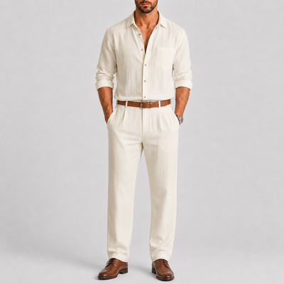 Completo Elegante Uomo Due Pezzi con Camicia e Pantaloni Sartoriali