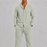 Completo Casual Uomo Effetto Lino con Camicia e Pantaloni