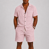 Completo uomo in misto lino con camicia e bermuda