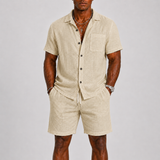 Completo uomo in misto lino con camicia e bermuda