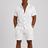 Completo uomo in misto lino con camicia e bermuda