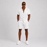Completo uomo in misto lino con camicia e bermuda