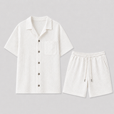 Completo uomo in misto lino con camicia e bermuda
