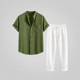 Completo uomo in misto lino: camicia e pantaloni