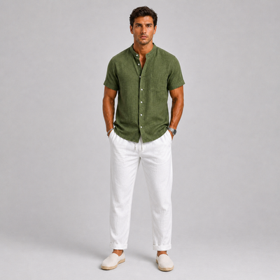 Completo uomo in misto lino: camicia e pantaloni