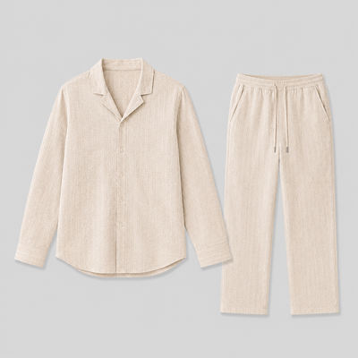 Completo Casual Uomo Effetto Lino con Camicia e Pantaloni