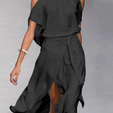 Ruby | Vestido midi descontraído com ombros de fora