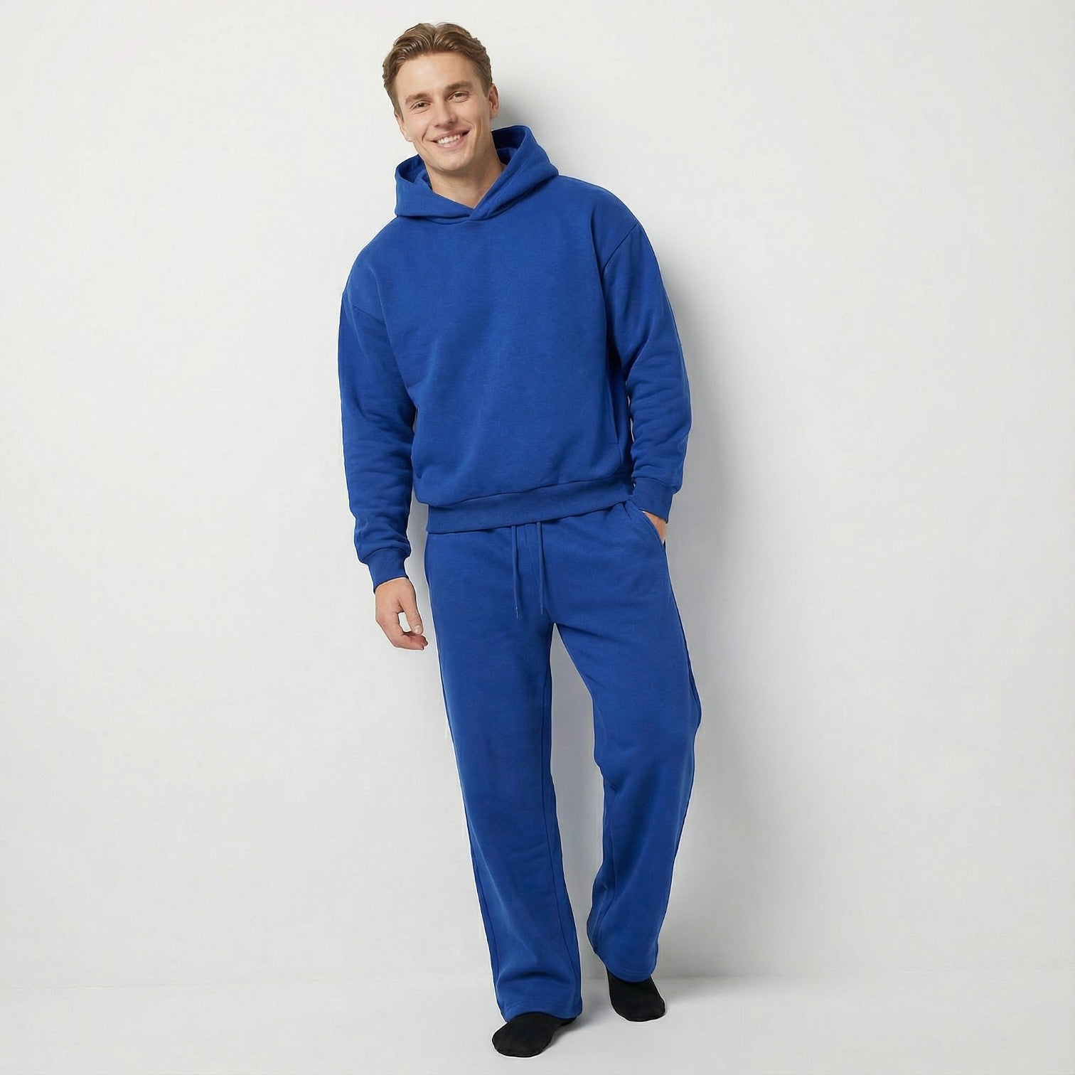 Tuta Casual Uomo con Felpa con Cappuccio e Pantaloni a Gamba Larga