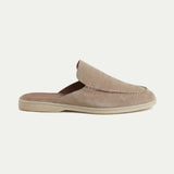 Mules uomo in camoscio slip-on con cuciture moc-toe