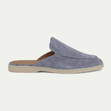 Mules uomo in camoscio slip-on con cuciture moc-toe