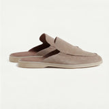 Mules uomo in camoscio slip-on con cuciture moc-toe