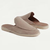 Mules uomo in camoscio slip-on con cuciture moc-toe