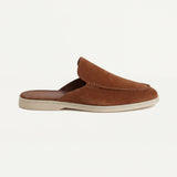 Mules uomo in camoscio slip-on con cuciture moc-toe
