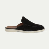 Mules uomo in camoscio slip-on con cuciture moc-toe