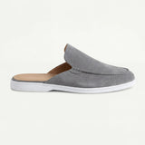 Mules uomo in camoscio slip-on con cuciture moc-toe