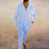 Completo Uomo in Stile Lino con Camicia e Pantaloni Coordinati